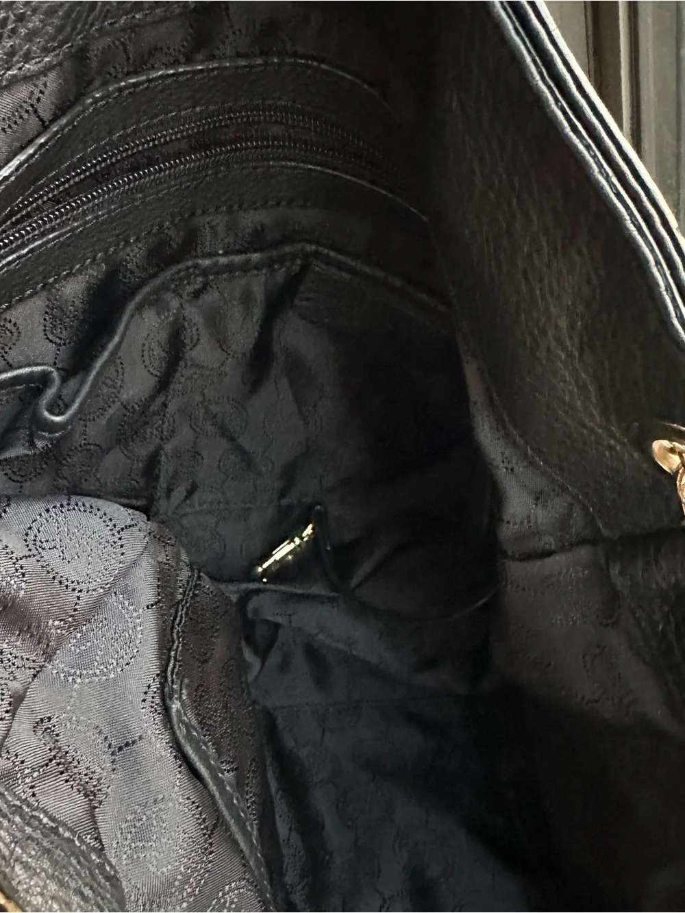 Michael Kors Black Leather Shoulder Bag with Gold Hardware